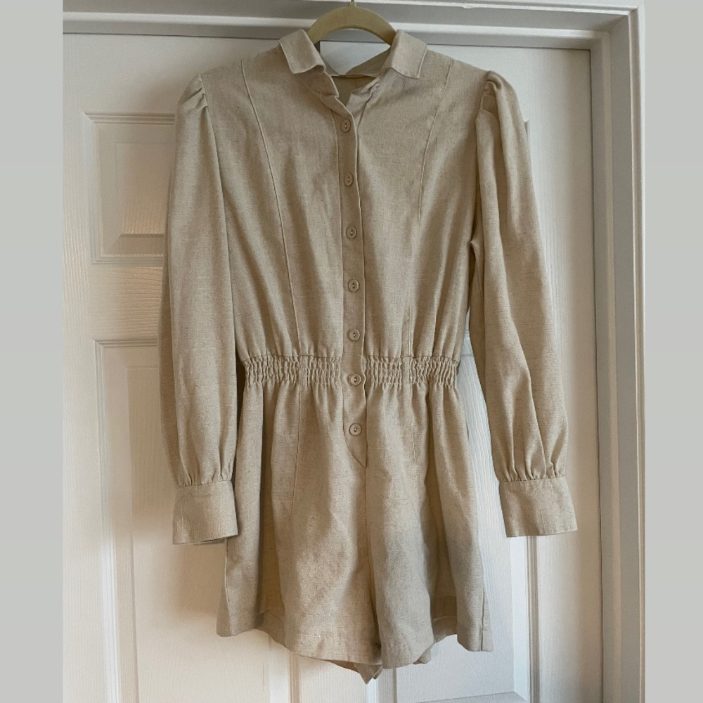 Tan button down romper
